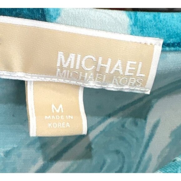 Michael Kors Turquoise Marble Swirl Print Dress Size M Long Sleeve Retro Wave‎ - Picture 2 of 5